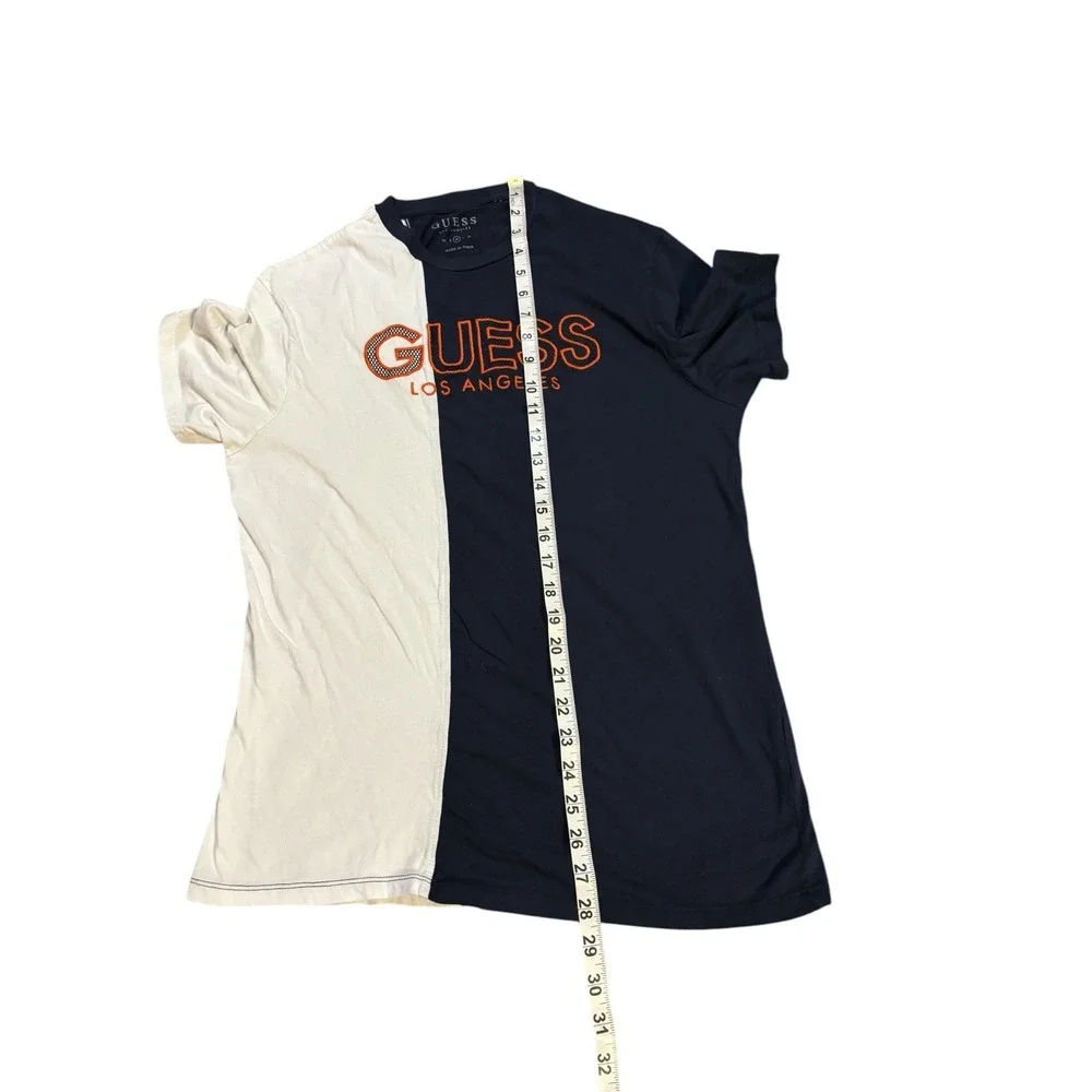 Guess Colorblock Graphic Tee White Blue Mens‎ Size Medium Spellout Embroidered - Picture 8 of 8